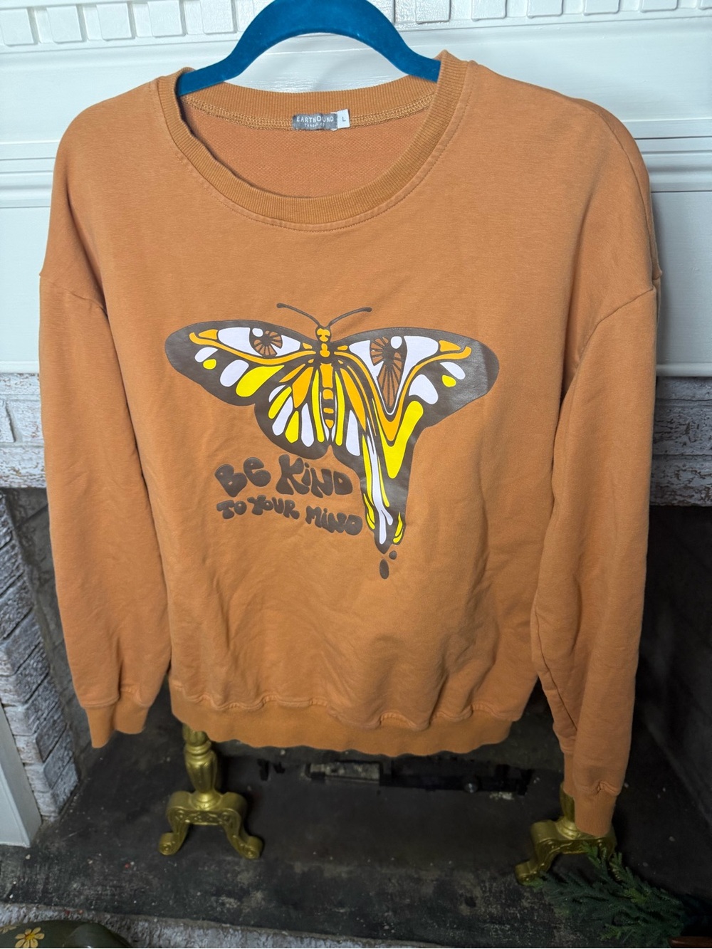 Earthbound Trading Co Be Kind To Your Mind Butterfly Graphic Sweatshirt Brown